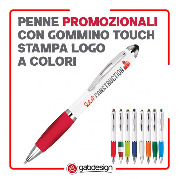 Penne Promozionali con gommino touch e vostro logo a colori